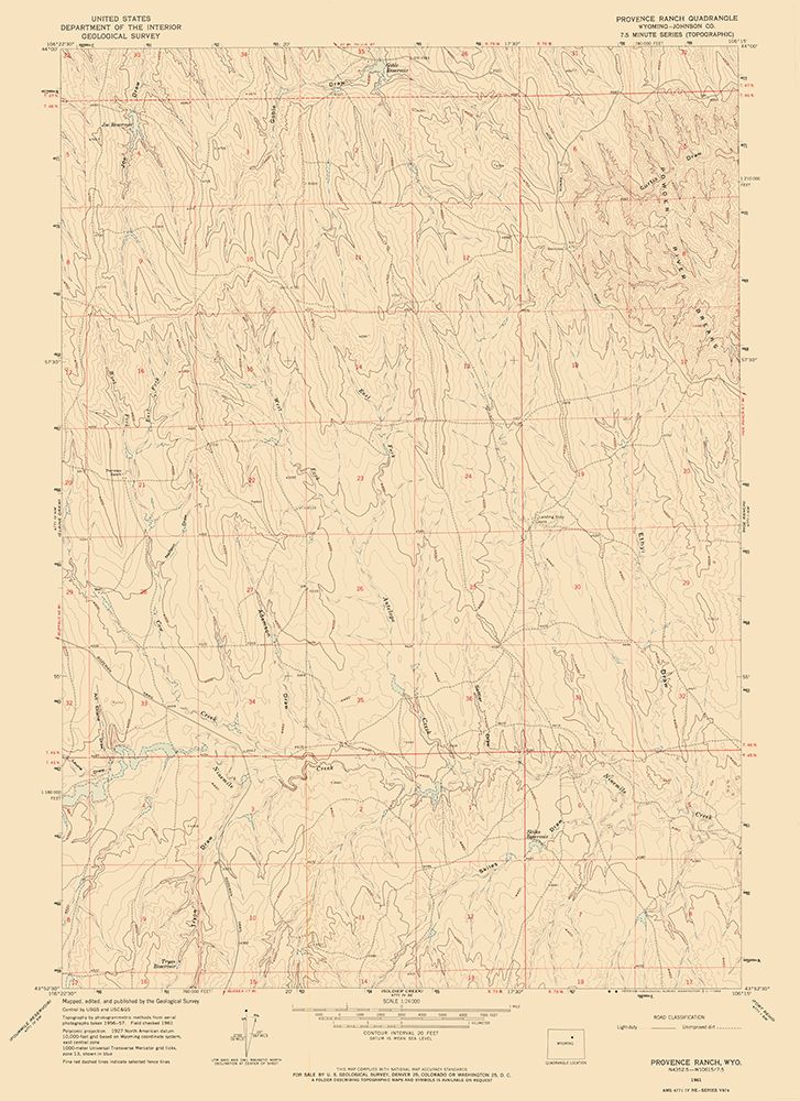 Provence Ranch Wyoming Quad - USGS 1961 art print by USGS for $57.95 CAD