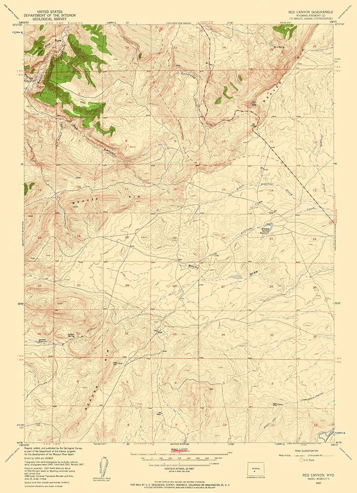 Red Canyon Wyoming Quad - USGS 1957 art print by USGS for $57.95 CAD