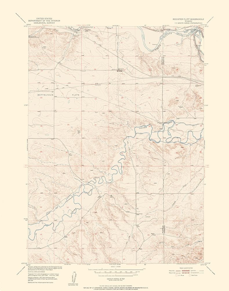 Register Cliff Wyoming Quad - USGS 1950 art print by USGS for $57.95 CAD