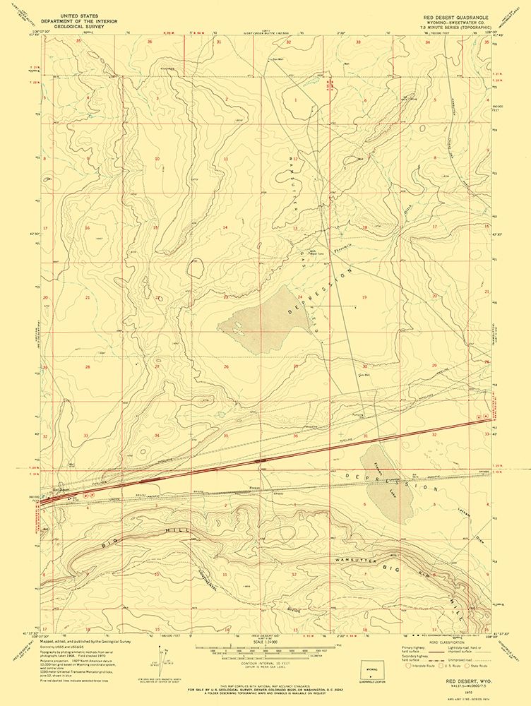 Red Desert Wyoming Quad - USGS 1970 art print by USGS for $57.95 CAD