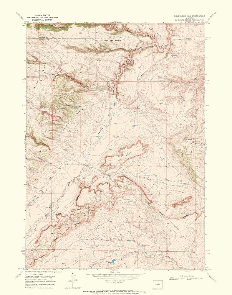 Roughlock Hill Wyoming Quad - USGS 1968 art print by USGS for $57.95 CAD
