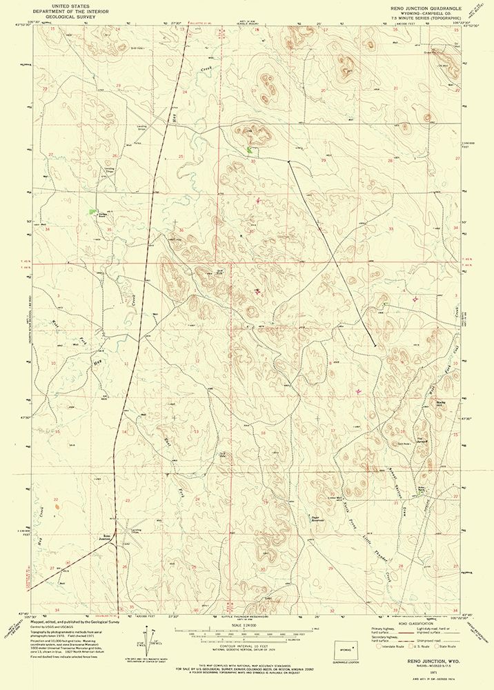 Reno Junction Wyoming Quad - USGS 1971 art print by USGS for $57.95 CAD