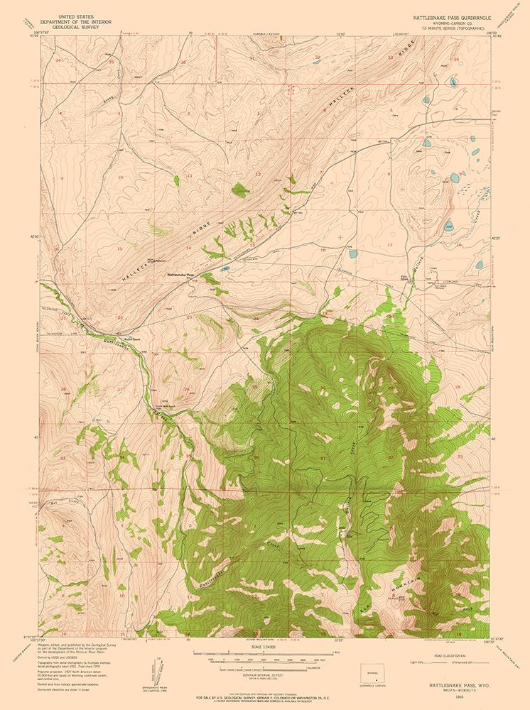 Rattlesnake Pass Wyoming Quad - USGS 1955 art print by USGS for $57.95 CAD
