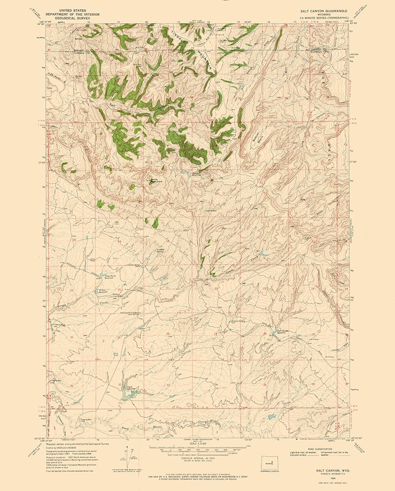 Salt Canyon Wyoming Quad - USGS 1968 art print by USGS for $57.95 CAD