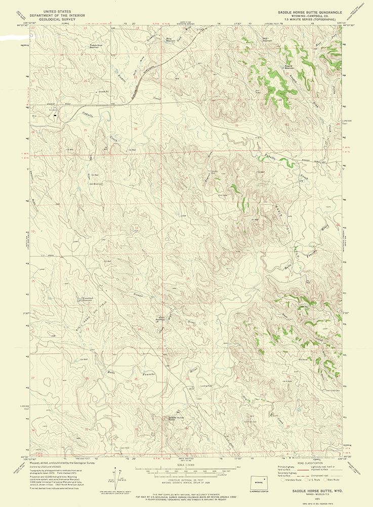 Saddle Horse Butte Wyoming Quad - USGS 1971 art print by USGS for $57.95 CAD