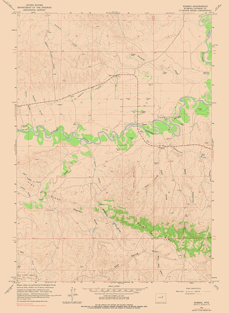 Sussex Wyoming Quad - USGS 1961 art print by USGS for $57.95 CAD