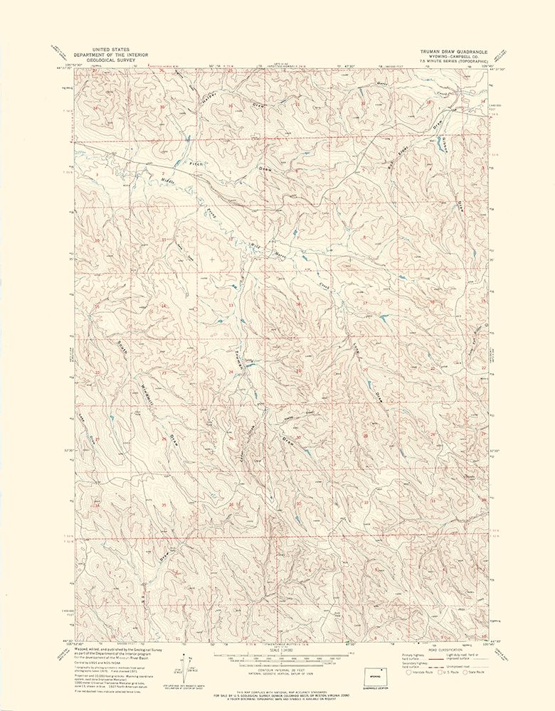 Truman Draw Wyoming Quad - USGS 1971 art print by USGS for $57.95 CAD