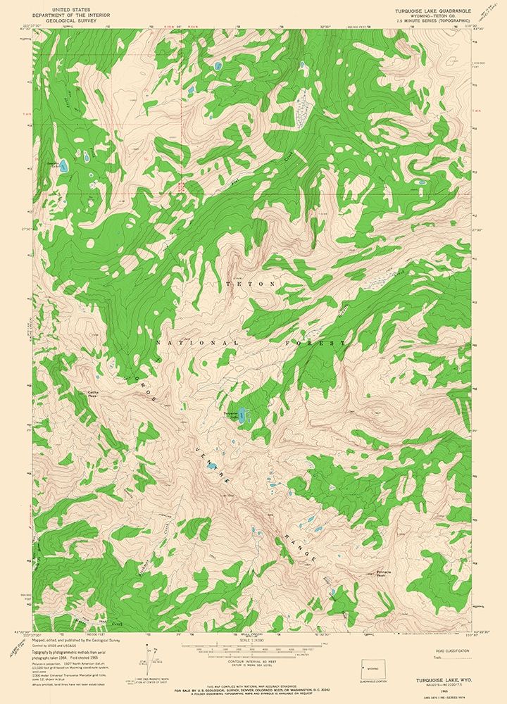 Turquoise Lake Wyoming Quad - USGS 1965 art print by USGS for $57.95 CAD