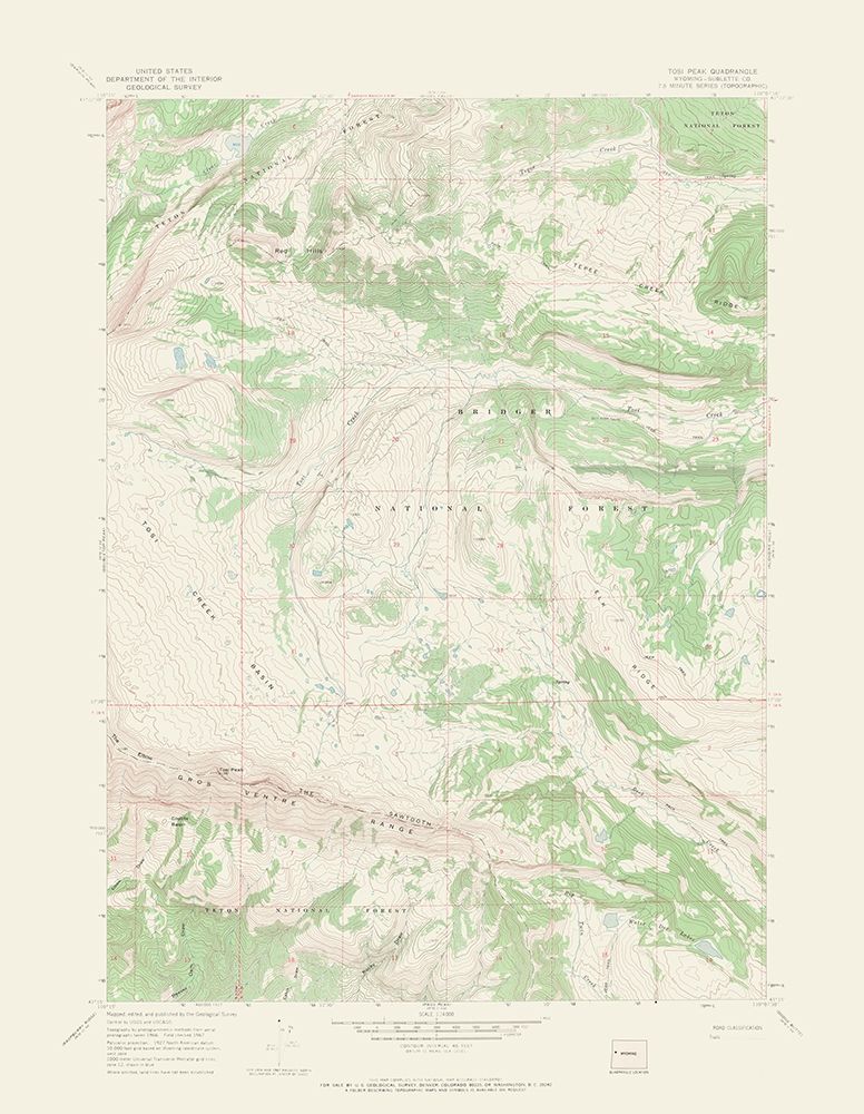 Tosi Peak Wyoming Quad - USGS 1967 art print by USGS for $57.95 CAD