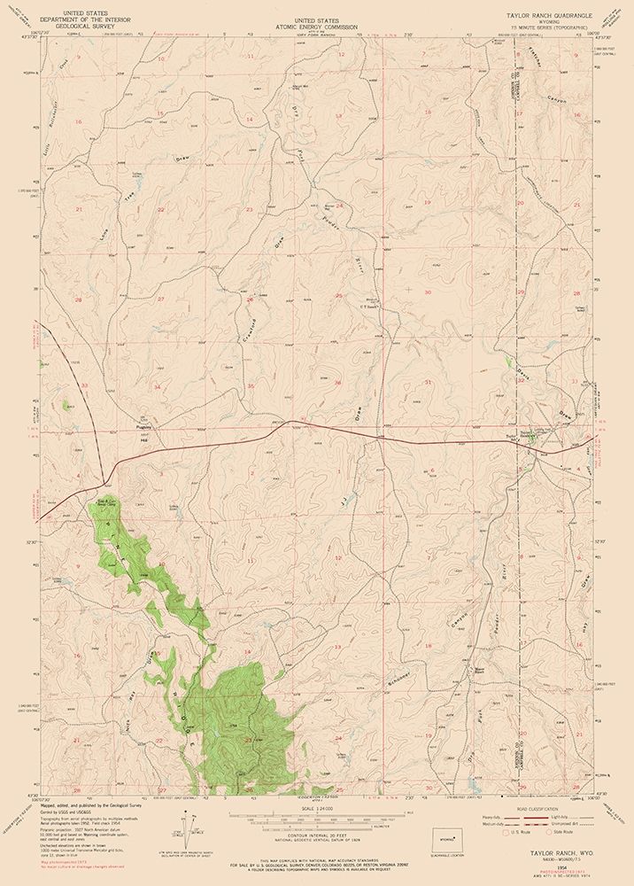 Taylor Ranch Wyoming Quad - USGS 1954 art print by USGS for $57.95 CAD