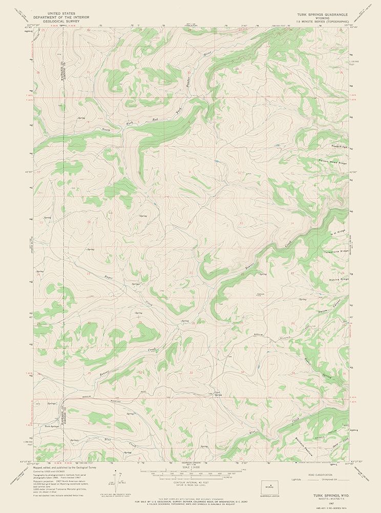 Turk Springs Wyoming Quad - USGS 1967 art print by USGS for $57.95 CAD