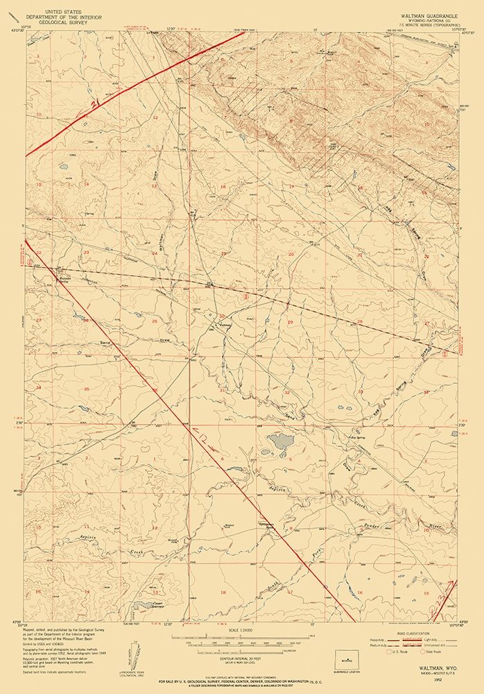 Waltman Wyoming Quad - USGS 1952 art print by USGS for $57.95 CAD