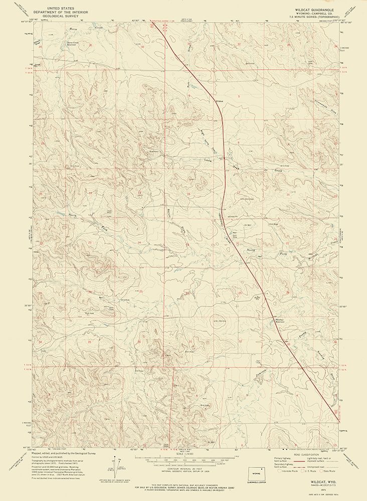 Wildcat Wyoming Quad - USGS 1971 art print by USGS for $57.95 CAD