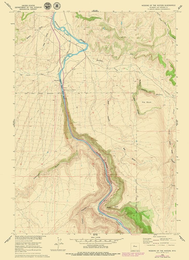 Wedding of The Waters Wyoming Quad - USGS 1960 art print by USGS for $57.95 CAD