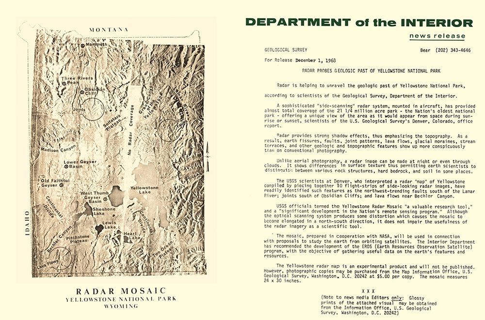Yellowstone National Park Radar Mosaic - USGS 1968 art print by USGS for $57.95 CAD