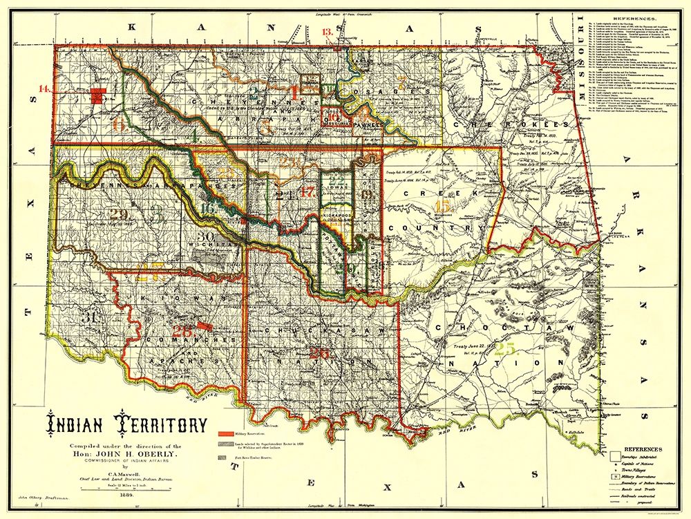 Indian Territory, Texas, Oklahoma - Oberly 1889 art print by Oberly for $57.95 CAD