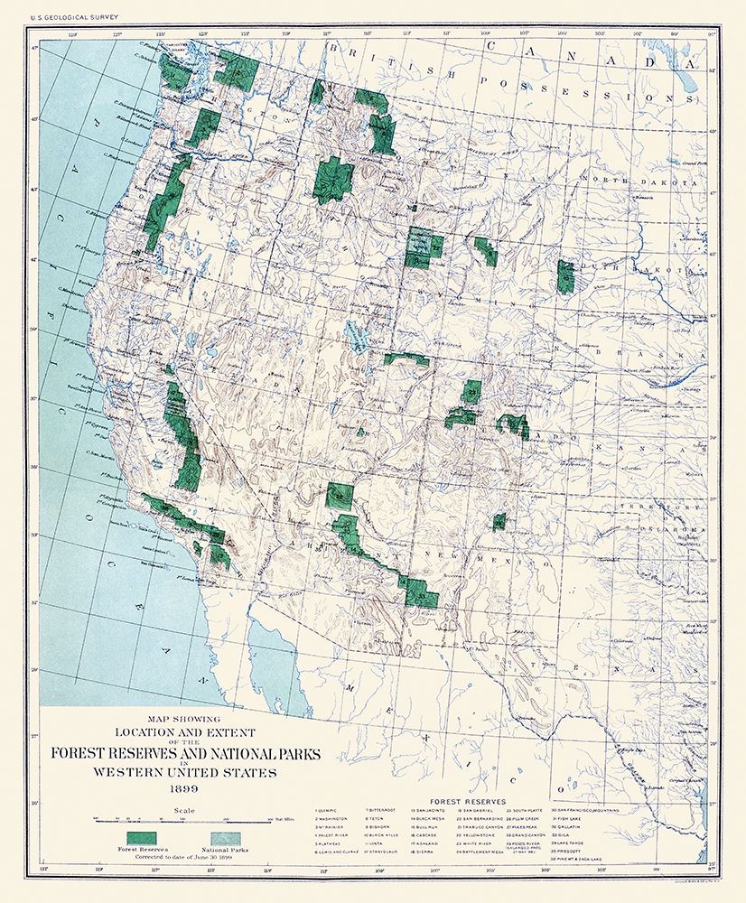 Western Forest Reserves, National Parks 1899 art print by US Forest Serv for $57.95 CAD