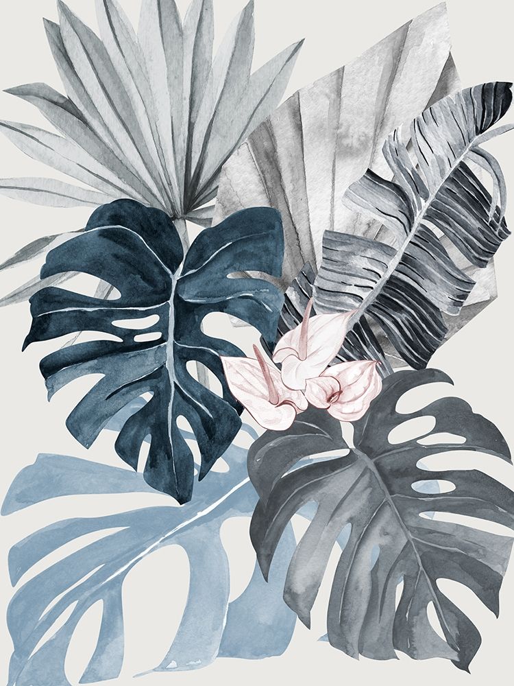 Tropical Leaves Blue I Poster art print by Urban Road for $57.95 CAD