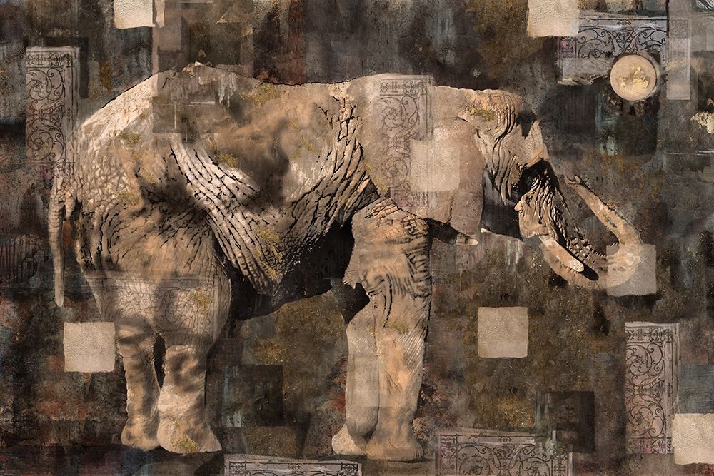 Elephant Collage Sepia art print by Marta Wiley for $57.95 CAD
