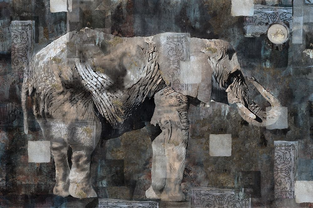 Elephant Collage Blue art print by Marta Wiley for $57.95 CAD