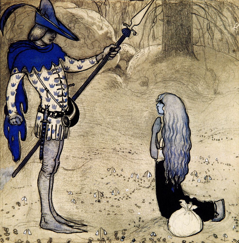 Daga fell to her Knees before the Prince ca 1907 art print by John Bauer for $57.95 CAD