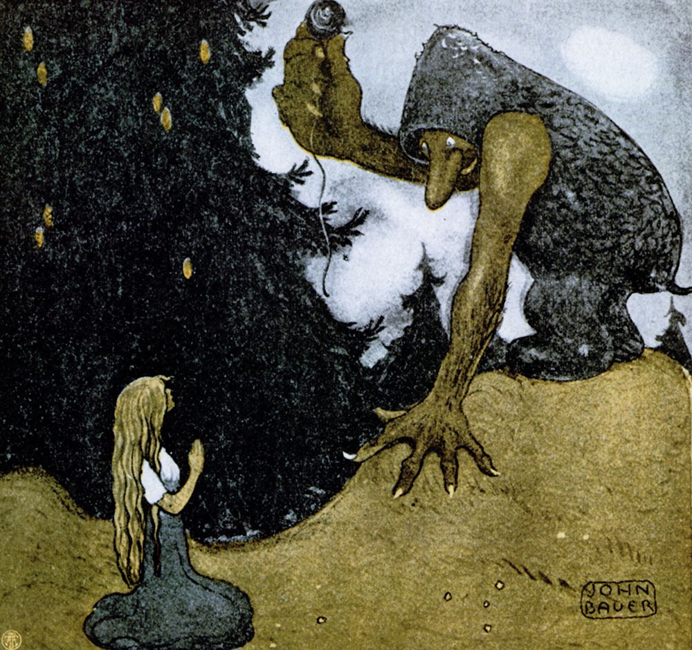 She Threw the Ball of Wool ca 1910 art print by John Bauer for $57.95 CAD