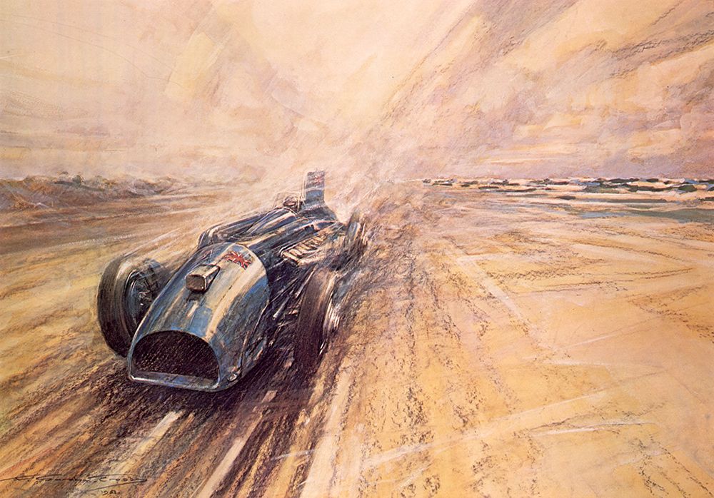 Malcom Campbells Land Speed Record in Bluebird, Daytona 1933 art print by Frederick Gordon Crosby for $57.95 CAD