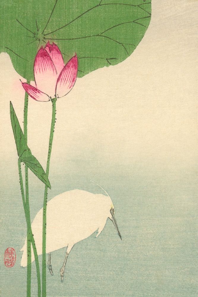White heron and lotus, 1894 art print by Baison for $57.95 CAD