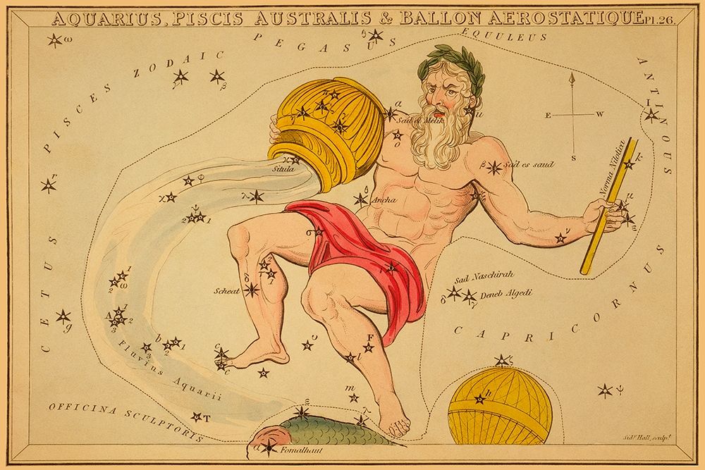 Aquarius, Piscis Australis and Ballon Aerostatique, 1825 art print by Jehoshaphat Aspin for $57.95 CAD