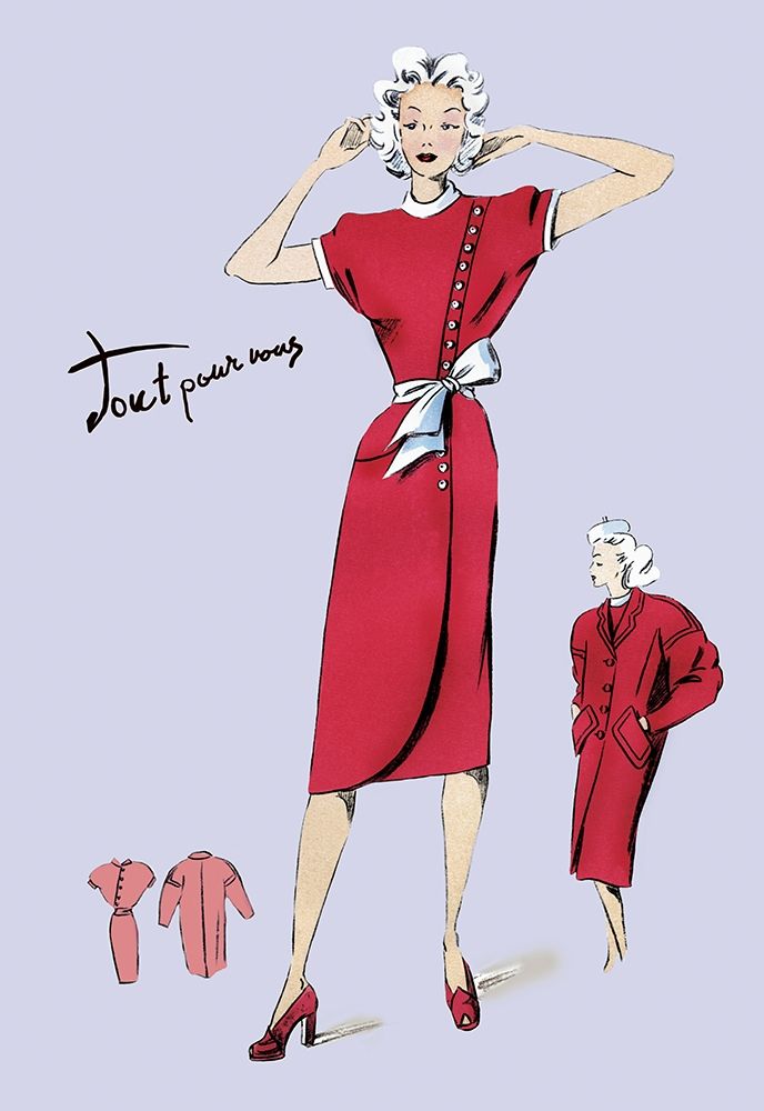 Red Dress with Matching Overcoat, 1947 art print by Unknown for $57.95 CAD