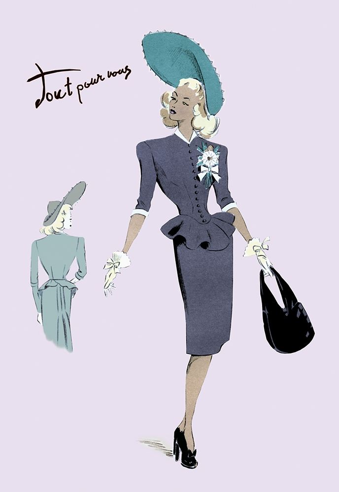Classy Suit Dress with Hat and Bag, 1947 art print by Unknown for $57.95 CAD