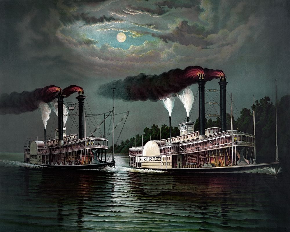 Race of the steamers Robert. E. Lee and Natchez on the Mississippi art print by Donaldson for $57.95 CAD