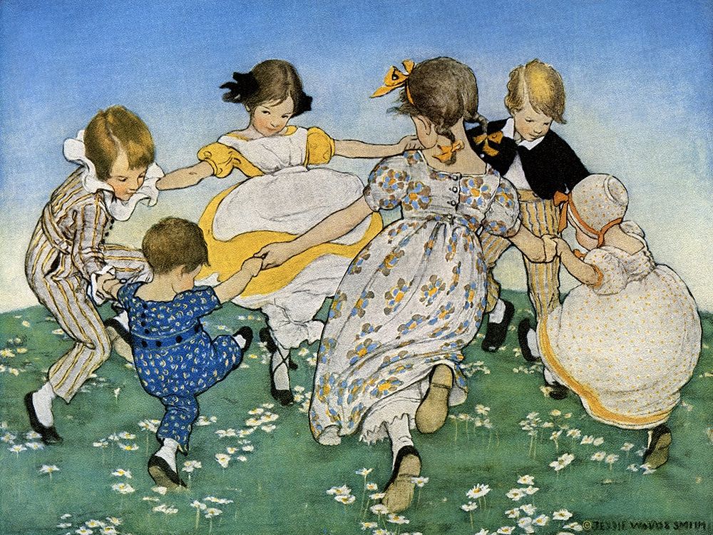 Girls in Circle - Ring Around the Rosie art print by Jesse Willcox Smith for $57.95 CAD