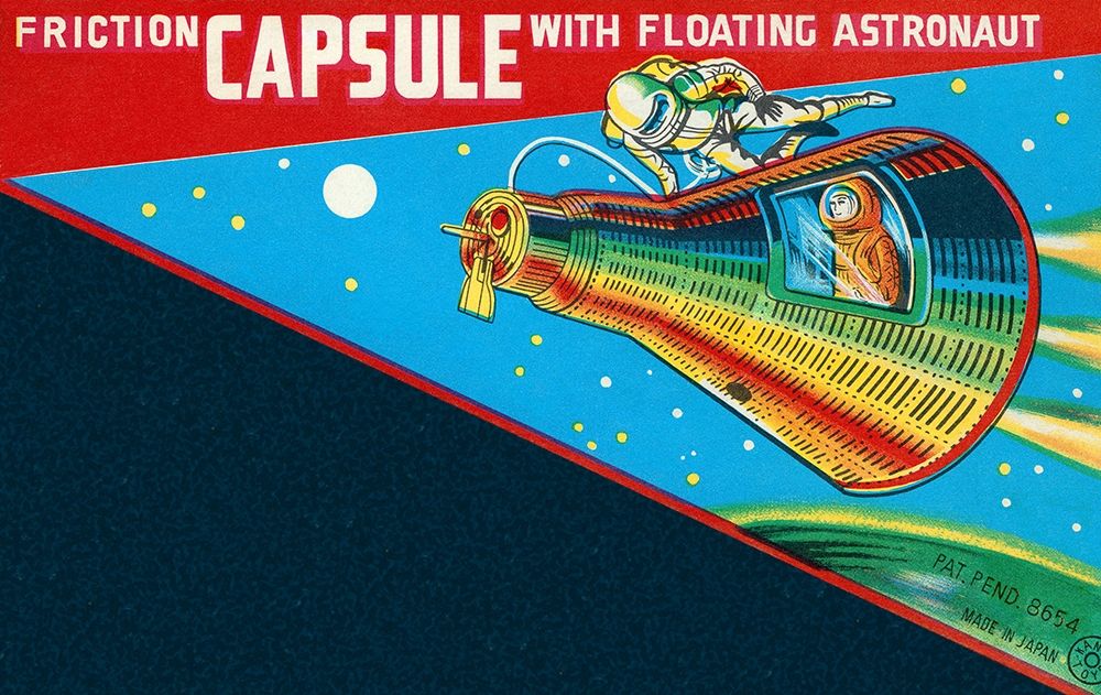 Friction Capsule with Floating Astronaut art print by Retrorocket for $57.95 CAD