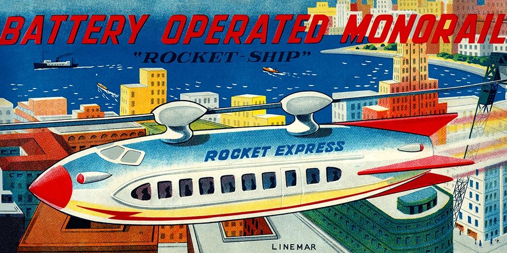 Battery Operated Monorail - Rocket Ship art print by Retrorocket for $57.95 CAD