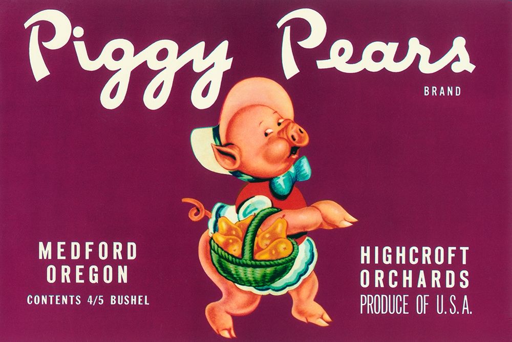 Piggy Pears Crate Label art print by Retrolabel for $57.95 CAD