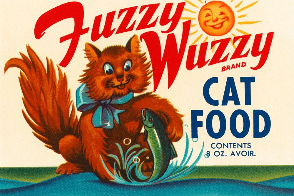 Fuzzy Wuzzy Brand Cat Food art print by Retrolabel for $57.95 CAD