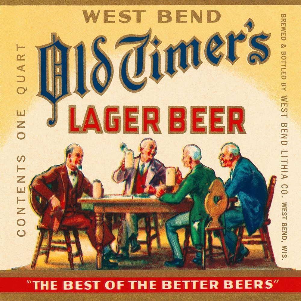 West Bend Old Timers Lager Beer art print by Vintage Booze Labels for $57.95 CAD
