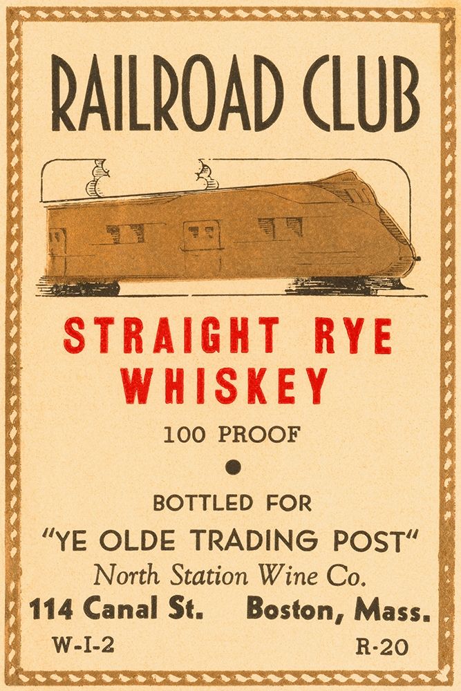Railroad Club Straight Rye Whiskey art print by Vintage Booze Labels for $57.95 CAD