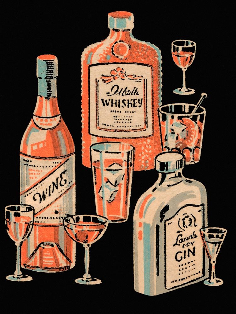 Whiskey, Wine and Gin art print by Vintage Booze Labels for $57.95 CAD