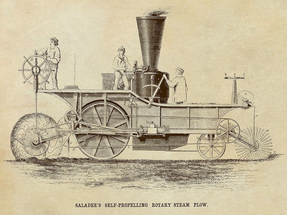Saladees Self-Propelling Rotary Steam Plow art print by Inventions for $57.95 CAD
