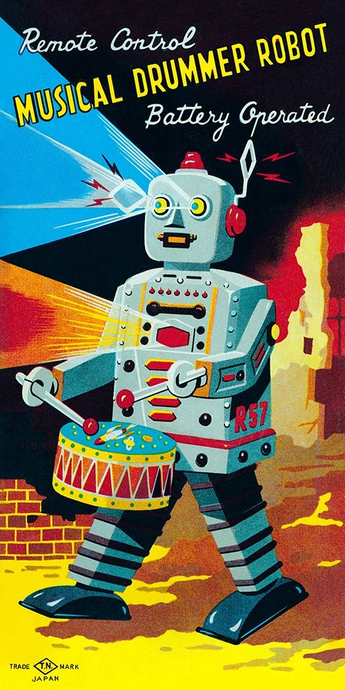 Musical Drummer Robot art print by Retrobot for $57.95 CAD