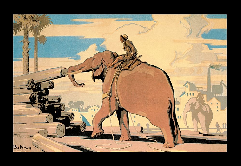 Moving Logs with Elephant Power art print by Vintage Elephant for $57.95 CAD