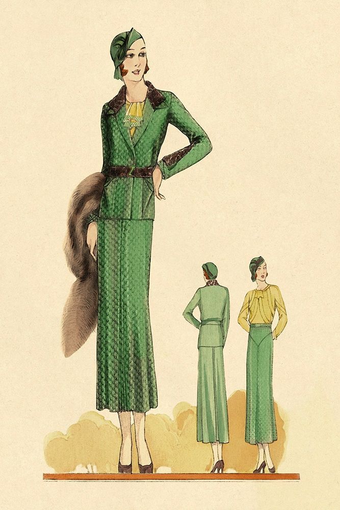Sophisticated Green Suit with Stole art print by Vintage Fashion for $57.95 CAD
