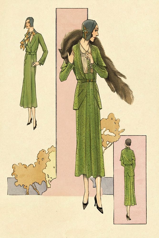Emerald Suit with Stole art print by Vintage Fashion for $57.95 CAD