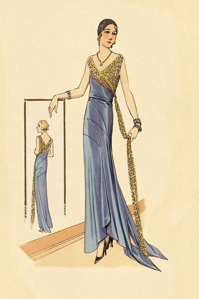 Evening Gown in Blue and Gold art print by Vintage Fashion for $57.95 CAD
