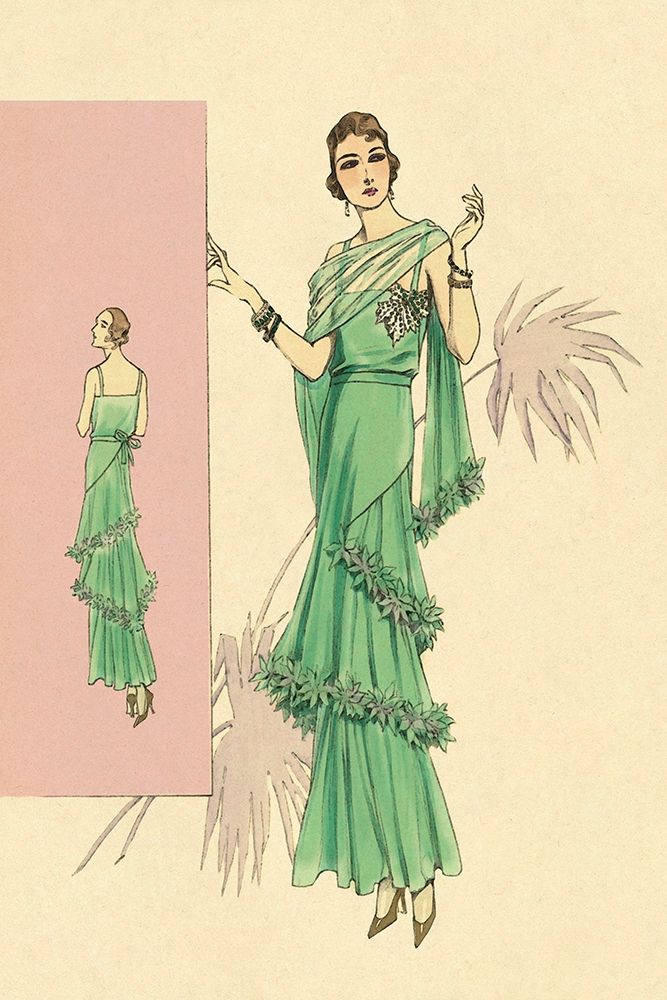 Playful Green Evening Gown art print by Vintage Fashion for $57.95 CAD
