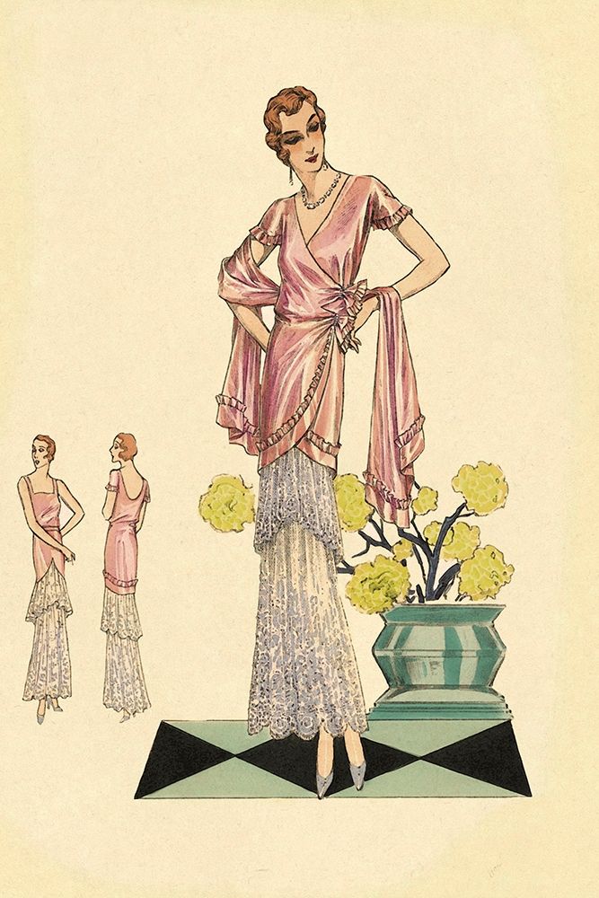Party Dress in Pink and Blue art print by Vintage Fashion for $57.95 CAD