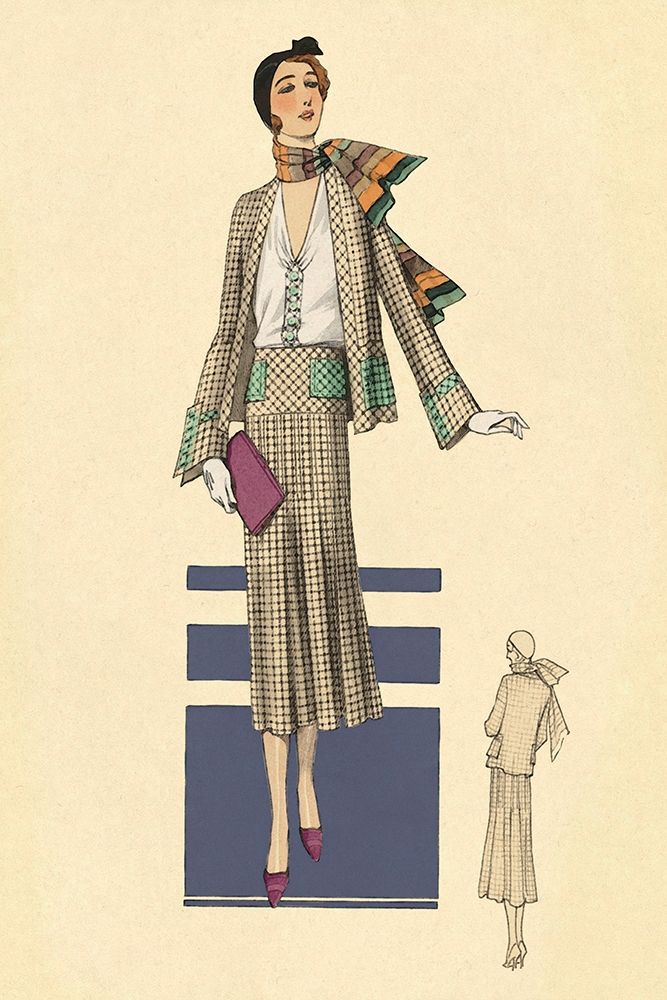 Stylish Daytime Suit and Scarf art print by Vintage Fashion for $57.95 CAD