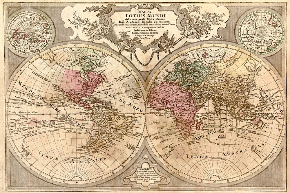 World Map Prepared for then French King art print by Guillaume de Lisle for $57.95 CAD